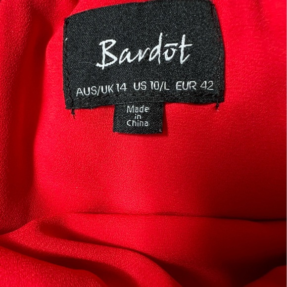 Bardot Dariela Star Lily Red Pink Long Sleeve Off Shoulder Mini Dress Size 10 - Picture 9 of 13